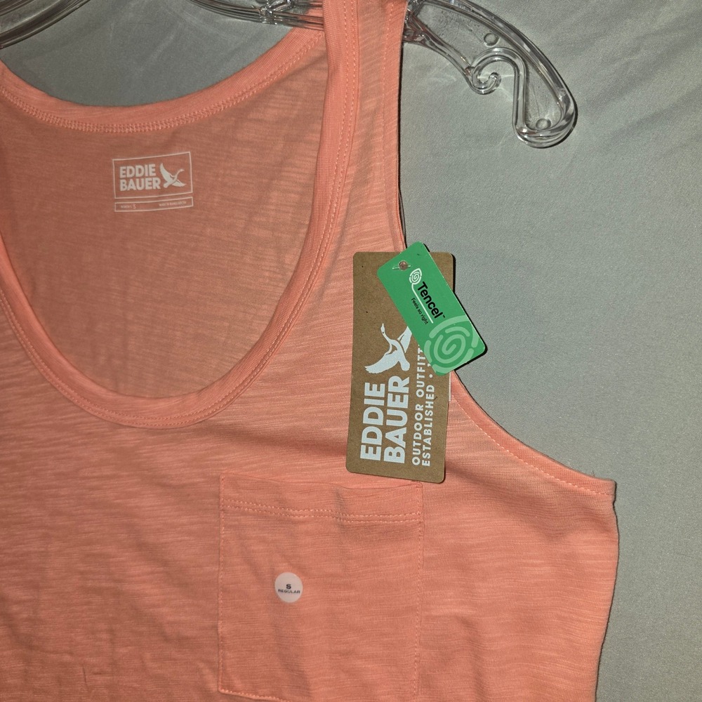 Eddie Bauer Gatecheck Pocket Tank Top Small Womens Pink Slub Tencel Scoop Neck - Picture 2 of 6